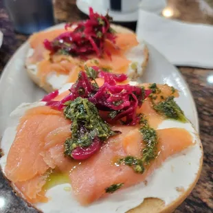 two bagels with smoked salmon