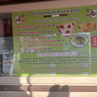 Cash only menu specials