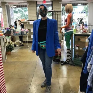 Tried on an 80s blazer and round specs.