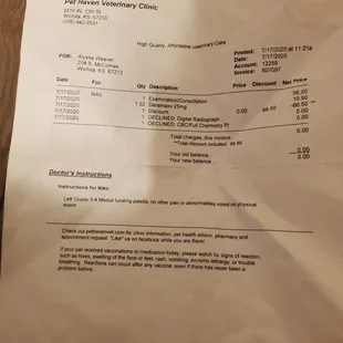 Copy of the invoice, I sure as hell did DECLINE being charged for something they should have been more then willing to do