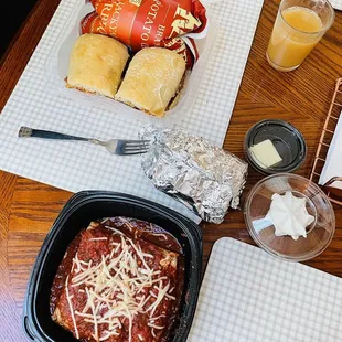 a table with food and drinks