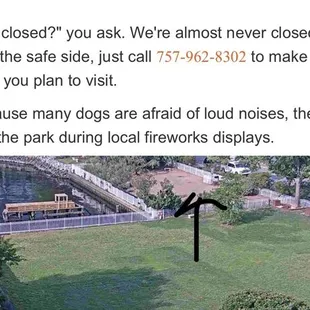 The arrow is pointing to the small dog area