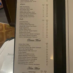 Menu as of 4/23