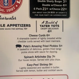 Menu as of 5/13/22