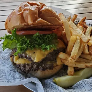 Double Smash Burger with fresh cut fries