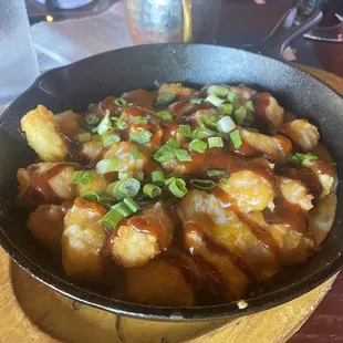 Tots smothered in famous green chili