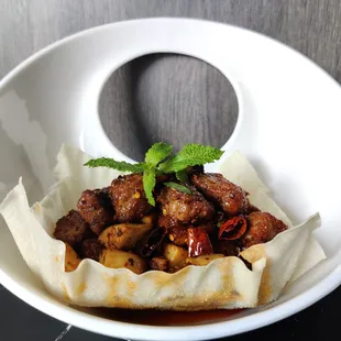 a bowl of food on a table