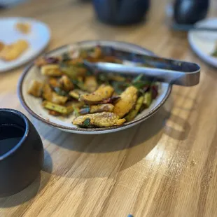 Dry Fried Eggplant &amp; Mushroom-half eaten as we didn't wait for the photos
