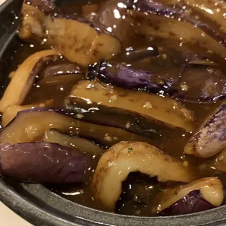 Eggplant and Basil in Clay Pot