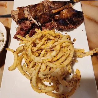 55. Tea Smoked Duck with Spicy Deep Fried Onions