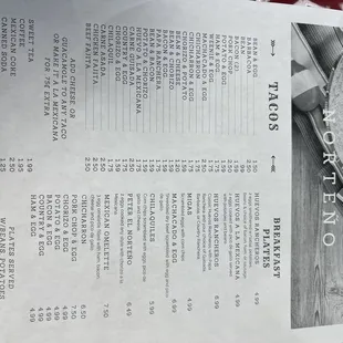 a menu for a restaurant