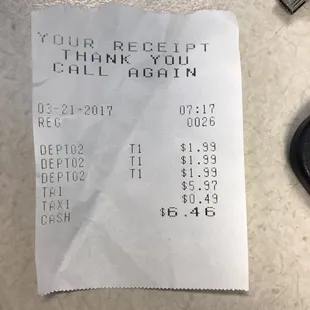 This is the receipt for the two tacos and tea.