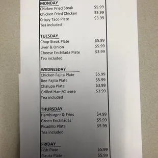 Lunch specials menu someone form my work provided