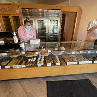 Inside of the bakery with the display case full of baked goods - as of 1.26.2022