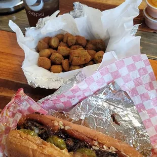  a hot dog with relish and pickles