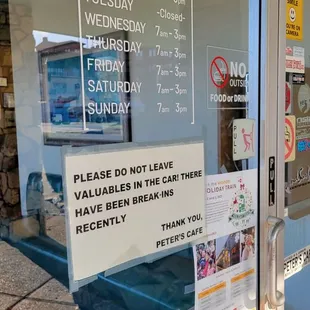 a sign in the window
