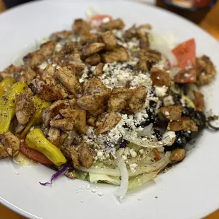 Greek Salad with Chicken Souvlaki Meat