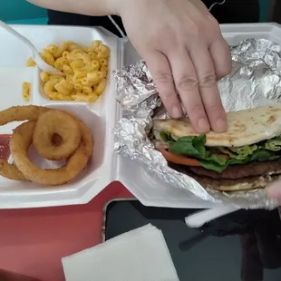 Gyro w/ Onion rings well wants left  &amp; Mac &amp; Cheese