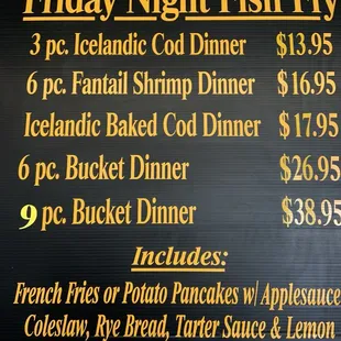Friday Fish Fry Menu