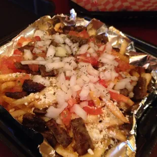 Greek fries, akin to Carne asada fries SD style
