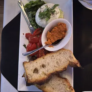 Burrata, whipped &apos;nduja, tomato vierge, and Ovenbird focaccia