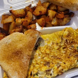 Veggie omelet with sausage, home fries, &amp; toast