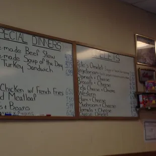 a menu on the wall