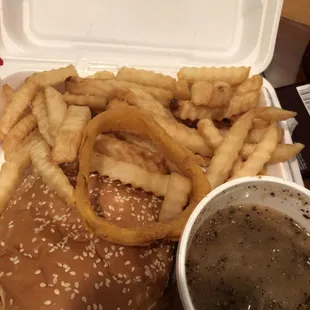 Chili cheeseburger ex pickles, all fries and a side of gravy