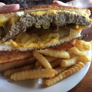 Patty Melt with smothered onions. Got it as a plate with slow and fries