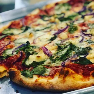 ows a close up of a pizza