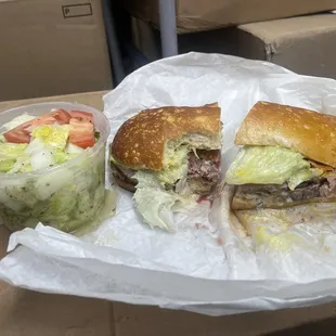 Roast beef, sandwich, and salad