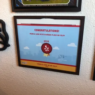 Prior Yelp Award.