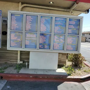 Drive-thru menu as of 7-30-21