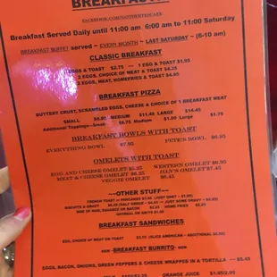 the breakfast menu