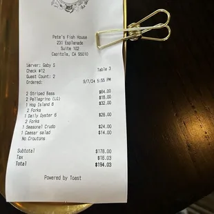 A non-alcoholic 2-person bill.
