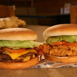 two sandwiches on a table