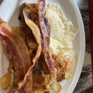 bacon and eggs on a plate