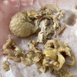 Fat, skin, and cartilage in my "fresh Turkey sandwich."  Gross!