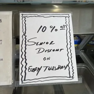 New promotion senior discount every Tuesday