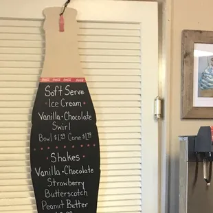 a menu for ice cream