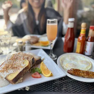 Coconut french toast and guava mimosa