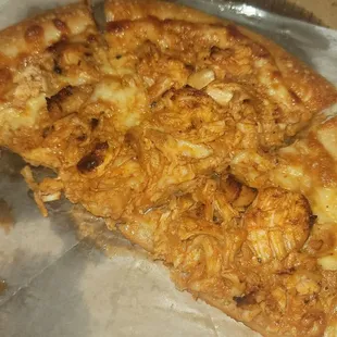 Buffalo chicken pizza delicious with Buffalo sauce and amazing flavored chicken and blue cheese