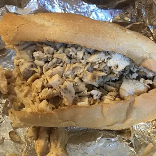 Is this a chicken cheese steak? Where is the cheese? Honestly chunks of dry meat on a roll. Waste of money, it went right in the trash.