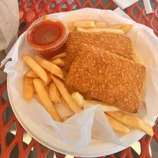 a plate of fried fish and french fries