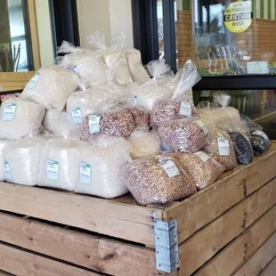 a wooden crate filled with food