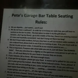 The rules for ordering from the table!