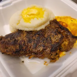 steak and mashed potatoes