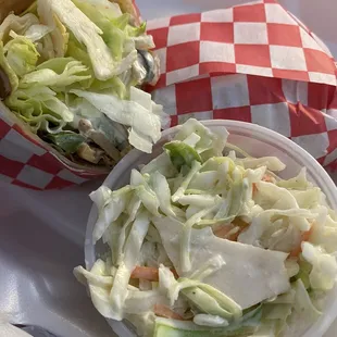 Chicken Cheesesteak in Wrap add Lettuce, side of Cole slaw. Recommend!!!