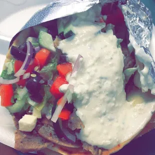 My delicious veggie pita (with added gyro meat) :)