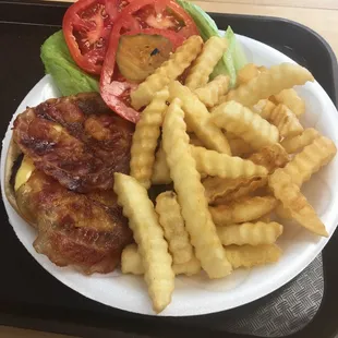 Bacon cheeseburger with fries!